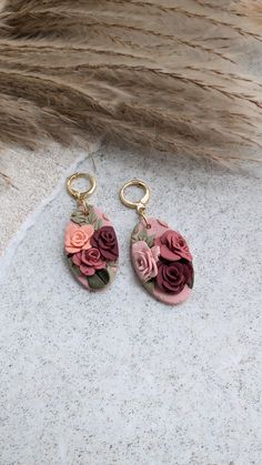 Handmade from Polymer clay Floral Clay Earrings, Drop Earrings Wedding, Wedding Earrings Drop, Wedding Jewellery, Earrings Wedding, Clay Earrings, Favorite Jewelry, Jewelry Earrings Dangle, Wedding Jewelry