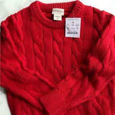 Kids' Cable Crewneck Sweater. Size J.Crew Factory Xxs (2-3). Red Cotton Cable Knit Sweater, Red Cable Knit Cotton Sweater, Jcrew Kids, J Crew Factory, Crewneck Sweater, Colorful Sweaters, Crew Neck Sweater, Kids Shirts, Sweater Top