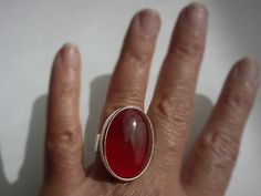 Large Oval  Red Carnelian Silver Ring  Hand made by StyleCenter Red Carnelian Cabochon Ruby Ring, Carnelian Cabochon Ruby Ring, Red Carnelian Oval Cabochon Ruby Ring, Red Oval Cabochon Ruby Ring For Gift, Carnelian Ruby Ring With Oval Cabochon For Gift, Red Carnelian, Carnelian Ring, Ring Hand, Deep Red Color