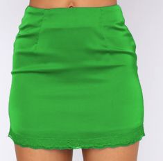 The Emes Shopmini skirt is detailed with a fitted waist. and form fitting throughout. Features a zipper closure. and lace trim detail on bottom hem. This cute and classic skirt pairs easily with anything. making it a closet staple piece.MATERIAL:80% Soft Poly 20%Spandex MEASUREMENTS:﻿Small : 4-6 Waist: 25 26.5 n Hips: 35 36.5 n Length: 16.1" in Medium : 6-8 Waist: 26.5 28 n Hips: 36.5 38 n Length: 16.5" in Large : 8-10 Waist: 28 29.5 n Hips: 38 39.5 n Length: 17.1" in X-Large : 10-12 Waist: 29.5 31 n Hips: 39.5 41 n Length: 17.7" in Spring Lace Trim Skirt For Night Out, Fitted Mini Skirt With Lace Trim, Stretch Mini Bottoms With Lace Trim, Stretch Mini Skirt With Lace Trim, Stretch Lace Trim Skirt, Lace Trim Mini Skirt For Night Out, Fitted Mini Bottoms With Lace Trim, Fitted Mini Length Bottoms With Lace Trim, Spring Green Bottoms With Lace Trim