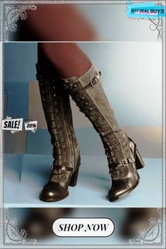 Women's Vintage Lolita Style Boots Knee-high Lace-up Boots For Fall, Spring Wide Calf Lace-up Boots, Fall Party Knee-high Moto Boots, Fitted Mid-calf Boots For Fall With Closed Toe, Fitted Mid-calf Boots For Fall, Vintage Style Mid-calf Boots With Round Toe, Wide Calf Vintage Mid-calf Boots, Fitted Moto Boots With Round Toe For Spring, Fitted High Ankle Moto Boots For Fall