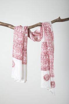 Soft, stylish, and sheer, these printed scarves are adorned with ohms and symbols. This symbolic pattern has a rich history and can be found in different cultures all over Asia. Whether you wear it as a lightweight shawl or as a statement scarf, this textile is sure to compliment any style. Which color will you choose? Ajrak Print, Print Scarf Design, Printed Scarves, Statement Scarf, Art Scarves, Different Cultures, Lightweight Scarf, Cotton Scarf, Scarf Design