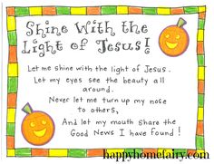 a card with an image of two pumpkins and the words, shine with the light of jesus