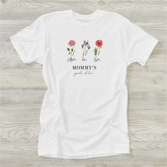 * Personalized with a title and 1 line of text plus up to 12 names with birth month flowers and birthdates  She'll wear a garden of the ones she loves with the Birth Month Flower Personalized Ladies Shirts designed exclusively for that special lady. The perfect gift for Mom and Grandma! Personalized Short Sleeve T-shirt For Spring, Spring T-shirt With Name Print In Relaxed Fit, Spring Relaxed Fit T-shirt With Name Print, Ladies Shirt Design, Ladies Shirts, Birth Month Flower, Month Flowers, Mom And Grandma, Birth Month Flowers