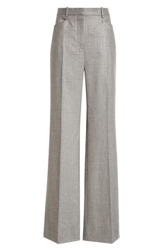 Wardrobe-essential trousers are reinterpreted in Tom Ford's glamorous vision in these tailored wool-blend pants streaked with vertical stripes lightly shimmering with metallic fibers. Zip fly with hook-and-bar closure Front slant pockets Lined 91% virgin wool, 9% metallic fibers Dry clean Made in Italy Designer Clothing Flannel Trousers, Dark Moon, Vertical Stripes, New Trends, Tom Ford, Wardrobe Essentials, Wool Blend, Designer Clothing, Top Brands