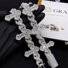 Iced-Out Moissanite Cross Bracelet in 925 Sterling Silver with sparkling stones, showcasing luxury and faith-inspired elegance. Diamond Cuban Chain, Vvs Diamond Chain, Luxury Jewelry Aesthetic, Cold Pics, Ice Chain, Moissanite Chain, Urban Jewelry, Picture Pendant, Reflecting Light