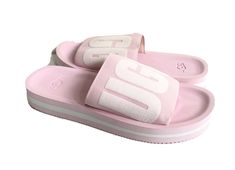 Seashell Pink, Ugg Slides, Ugg Store, Pink Flip Flops, Kawaii Shoes, Graphic Logo, Slide In, Fur Slides, Flip Flop