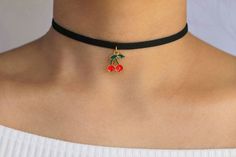 adjustable choker: - shortest: 35.5 cm - longest: 39.8 cm Cute Adjustable Choker Jewelry, Cute Black Choker Necklace, Cute Adjustable Black Choker, Trendy Adjustable Cherry Jewelry, Trendy Cherry Adjustable Jewelry, Red Adjustable Trendy Choker, Cute Chokers, Choker Black, Dainty Choker