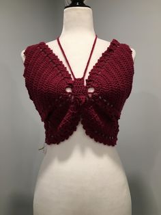 This beautiful summer top is the perfect thing to wear on a hot summer day to keep you cool. The top is forgiving in sizing and will fit from an XS to a M. The upper wings are 6.5 inches at the point where they cover the chest. You can use the photos as reference on how to tie the back. If you have any questions about this top or anything else you see in my shop, or you would like to request a custom order, please send me a message.  Everything is made in a pet free, smoke free home. Please wash Purple Butterfly Top, Crochet Halter Top, Womens Halter Tops, Butterfly Top, Crochet Halter, Crochet Halter Tops, Halter Tops, Purple Butterfly, Beautiful Summer