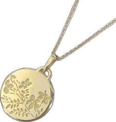 Elegant Yellow Gold Birth Flower Necklaces, Elegant Oval Pendant Necklaces With Flower Charm, Elegant Oval Pendant Necklace With Flower Charm, Yellow Gold Birth Flower Round Pendant Necklace, Elegant Yellow Gold Round Pendant Flower Necklace, Elegant Yellow Gold Flower Necklace With Round Pendant, Yellow Gold Flower Pendant Necklace, Gold Plated Necklace With Flower Charm Pendant, Yellow Gold Medallion Necklace With Birth Flower