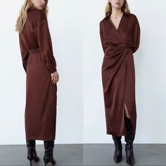 Brand New With Tags. Fall Sheath Midi Dress, Fall Sheath Dress For Date Night, Sheath Dress For Date Night In Fall, Fall Date Night Sheath Dress, Chic Brown Maxi Length Dress, Brown Evening Dresses For Winter, Brown Long Sleeve Maxi Dress For Formal Occasions, Brown Maxi Dress For Formal Fall Occasions, Brown Formal Maxi Dress For Fall