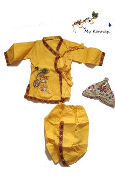 Boys Kids Krishna Style Dhoti Kurta | Krishna Dress | Dhoti Top | Angarakha | Janmashtami Kids Dress | Cotton Fabric -Indian traditional Boys kids Dhoti Kurta -Krishna Style for Janmashtmi special -Fabric - Cotton. -Ethnic wear, Festive wear. -Kurta: Yellow Long Sleeves -Closure - Angrakha style -Dhoti - Plain with border and Elastic Waist. -Wash Care: Soak separately and gentle wash, Dry in Shade. Iron at medium heat for longer durability. -Made in India Dhoti Top, Krishna Dress, Dhoti Kurta, Cotton Dress Fabric, Angrakha Style, Kurta Style, Boy Costumes, Dress Cotton, Festival Wear