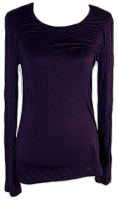 Purple Tops For Fall Layering, Fitted Long Sleeve Blouse For Layering, Purple Crew Neck Blouse For Fall, Purple Long Sleeve Top For Fall, Purple Fitted Top For Fall, Fall Purple Crew Neck Blouse, Fitted Fall Purple Tops, Purple Crew Neck Top For Layering, Fitted Purple Tops For Fall