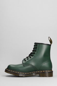 Upper: 100% Leather Outsole: 100% Rubber | Dr. Martens Men's 1460 Combat Boots in Green | FW23/24 Green Doc Martens, Punk Aesthetic, Versace Shop, Sneaker Wedge, Doc Martens, Personalized Accessories, Green Leather, Luxury Retail, Bridal Shoes