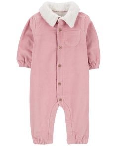 Crafted in soft and durable corduroy with a sherpa-lined collar and front pocket, this adorable 1-piece gets baby ready in a snap. Jumpsuit Pink, Baby Ready, Pink Jumpsuit, Carters Baby, Sherpa Lined, Up Girl, Shop Clothing, Front Pocket, Baby Clothes