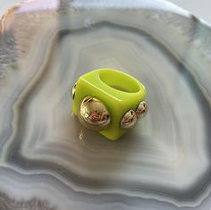 Y2K Rings Trendy Yellow Ring As Gift, Trendy Green Rings For Party, Retro Green Ring As Gift, Retro Green Ring For Gift, Green Rings As Summer Gift, Green Rings For Summer Gifts, Trendy Green Rings As A Gift, Green Rings Suitable For Summer Gifts, Fun Green Round Jewelry