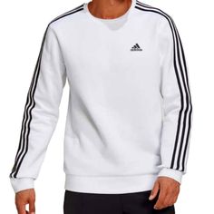 Features: Adidas Logo On Left Chest Ribbed Collar Made In Jordan Content: 100% Recycled Polyester Approximate 270 Gsm (7.96 Oz) Fabric Weight Mid-Weight Sizing: Sizes: M-L Model Is 5'9" And Is Wearing Size Medium Color & Size Subject To Availability Measurements: Medium: Underarm To Underarm Is 20.5 Inches Shoulder To Hem 27.5inches Large Underarm To Underarm Is 22.5 Inches Shoulder To Hem Is 28.5 Inches Care Instructions: Machine Wash Warm Do Not Bleach Tumble Dry Low Cool Iron If Needed Do Not Adidas Cotton Sweatshirt With Three Stripes, White Three Stripes Sweatshirt Athleisure, White Three Stripes Athleisure Sweatshirt, White Three Stripes Sweatshirt In Athleisure Style, Adidas White Tops With Ribbed Cuffs, White Three Stripes Sports Sweatshirt, White Adidas Top With Ribbed Cuffs, White Adidas Tops With Ribbed Cuffs, White Three Stripes Sweatshirt For Sports