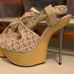 Beige Bebs Platform Pumps! Beige Platform Heels For Night Out, Glamorous Cream High Heel Heels, Chic Cream Heels For Night Out, Beige Synthetic Heels For Party, Beige Synthetic Party Heels, Glamorous Beige Open Heel Heels, Glamorous Beige Heels For Night Out, Elegant Cream Heels For Night Out, Cream Synthetic Heels For Party