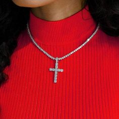 Gold Presidents Pendant Yellow Gold / 18" Tennis Chain Diamond Cross in White Gold Afro Glam, Necklace For Women Gold, Diamond Cross Necklace, Tennis Chain, Crystal Cross, More Life, Diamond Cross Pendants, Diamond Cross, Sell Gold