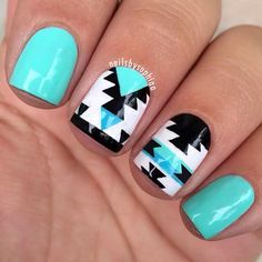 This tribal nail design is so fresh! It’s especially powerful when paired with a fierce contrast nail polish like this beautiful turquoise. Aztec Nails, Western Nails, Classy Nail Art, Designs For Short Nails, Beauty Boss, Nails Polish, White Nail, Short Nail Designs, Cute Nail Art