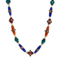 Bohemian Copper Tone Multi Color Beaded Necklace 15   18 Inch Adjustable Versace Gifts, Color Beaded Necklace, Chic Fashionista, 1928 Jewelry, Vintage Repurposed, Unique Gifts For Him, Vintage Inspired Jewelry, Sapphire Color, Necklace Online