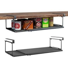 a shelf with two shelves and some drinks on it