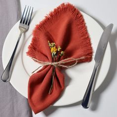 a plate with a napkin and fork on it