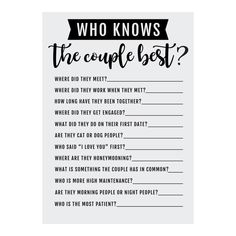 a poster with the words who knows the couple's best? in black and white