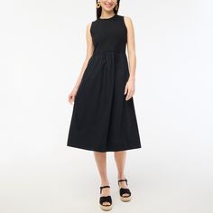 High-neck mix-knit dress Flounce Hem Dress, Warm Dresses, J Crew Dress, Tee Shirt Dress, Rayon Dress, Dress Measurements, Midi Shirt Dress, Knee Length Dresses, Midi Dress Sleeveless