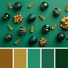 green and gold color palette with christmas ornaments