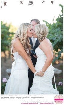 the bride and groom are kissing each other