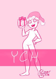 a drawing of a woman holding a gift box with the words yeah above her head