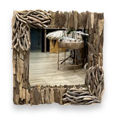 Driftwood Square Wall Mirror - 24-in - Mellow Monkey Driftwood Mirrors, Square Wall Mirror, Lakehouse Ideas, Driftwood Frame, Driftwood Mirror, Mirror Crafts, Wood Art Projects, Holiday Toys, Coastal Charm