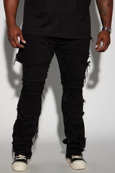 Available In Black. Stacked Skinny Flare Fit Stretch Denim 5 Pocket Body Button Closure Zip Fly Patch Fray Detail Open Hem 88% Cotton 8% Polyester 4% Spandex Imported | Mens Patch It Up Stacked Skinny Flare Jeans in Black size 40 by Fashion Nova Flare Jeans, Stretch Denim, Black Fashion, Fashion Nova, Mens Jeans, Black Jeans, Spandex, Black