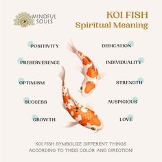 two orange and white koi fish with different words