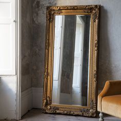 Opulent Gold Ornate Full-Length Mirror – Wood & Resin Frame - Decor interiors French Style Mirrors, Mirror Full Length, Floor Length Mirror, Beveled Edge Mirror, Gold Framed Mirror, Salon Suites, Leaner Mirror, French Mirror, Elegant Mirrors