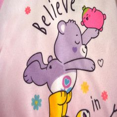 We simply adore these pajamas! These Polyester fleece PJs for girls feature Care Bear favorites Funshine Bear, Grumpy Bear, and Share Bear. The message is a good one too... Believe in Yourself! They are made of flame resistant fabric and are machine wash. Perfect for helping her drift off into dreamland! Long Sleeve Pink Onesie With Cartoon Print, Pink Long Sleeve Onesie With Cartoon Print, Long Sleeve Cartoon Print Onesie For Pajama Party, Super Soft Cotton Onesie For Sleepover, Playful Long Sleeve Onesie For Sleepovers, Cotton Onesie For Sleepover, Cute Long Sleeve Onesie For Pajama Party, Long Sleeve Onesie With Cartoon Print For Bedtime, Cartoon Print Long Sleeve Onesie For Bedtime