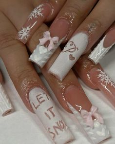 Nail Designs December, Hello Kitty Christmas Nails, Festive Nails Christmas, 2023 Winter Nails, Winter Nails Acrylic, Dope Nail Designs, Christmas Nails Acrylic, Long Square Acrylic Nails