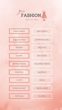 the fashion checklist is displayed on a pink background