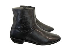 "1990s Vintage Black Leather David Taylor Men Beatle Boots-US Men Size 10-Genuine Leather-Ankle Boots-Vintage Boots-Vintage Men Wear-Boots. Size 10 Vintage short black genuine leather men flat zip up dress ankle boots. These boots were made in the 1990s in India. They are 100% Genuine Leather upper, soles, and lining. The maker is David Taylor. Size 10 D height: 7.5\" length: 12\" insole: 11\" width: 4\" heel: 1.5\" Material: leather  Color: Black Condition: Good Vintage( The back of heels have some wear. Please see pictures)" Dress Ankle Boots, Beatle Boots, David Taylor, Zip Up Dress, Ankle Boots Dress, Boots Vintage, Men Wear, Vintage Short, Vintage Boots