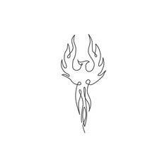 a black and white drawing of a bird with flames on it's back end