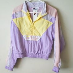 Pastel White, Pink, Yellow, Purple Light Weight 100% Nylon Outer, 100% Polyester Lining Chest : 44" Shoulder To Hemline: 21" Pull On, & 1/4 Zipper Front Velcro Pocket Fila Logo On Front, Fila X Italia On Back Brand New With Tags Spring Windbreaker With Contrast Color And Long Sleeves, Spring Nylon Outerwear With Patchwork, Yellow Long Sleeve Top With Contrast Color, Spring Cotton Windbreaker With Patchwork, Trendy Yellow Patchwork Top, Retro Outerwear With Contrast Color For Spring, Patchwork Nylon Windbreaker For Spring, Spring Nylon Color Block Outerwear, Retro Multicolor Spring Windbreaker