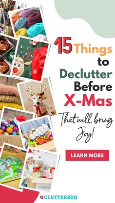 the cover of 15 things to declutter before x - mas that will bring joy