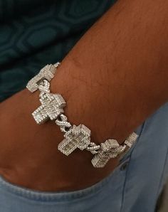 8" Long Cross Link Bracelet in 925 Sterling Silver Studded with VVS Colorless Moissanite Stone, Beautiful Bracelet by ClioDiamond on Etsy Sterling Silver Studs, Charm Bracelets, Beautiful Bracelet, Link Bracelets, Charm Bracelet, 925 Sterling Silver, Bracelet, Sterling Silver, Stone