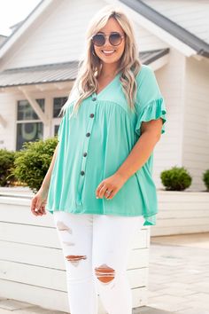 This top is too sweet! It has a flirty and feminine design with a figure-flattering fit you'll want to wear all day long! It's light and flowy and has the cutest ruffled sleeves! Not to mention how easy the solid mint color is to pair with your favorite accessories! Style this top with skinnies and wedges for an effortlessly chic look! 95% Rayon, 5% Spandex Made In USA. Summer Items, Off Shoulder Dresses, Accessories Style, Midi Dress Party, Mint Color, Feminine Design, Ruffled Sleeves, Maxi Dress Party, Off Shoulder Tops