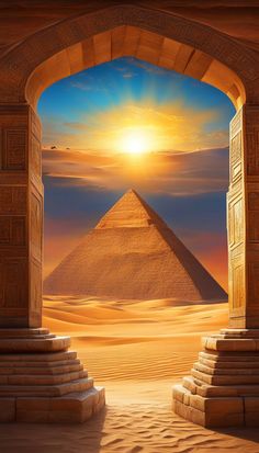 an open doorway leading to the pyramids in egypt