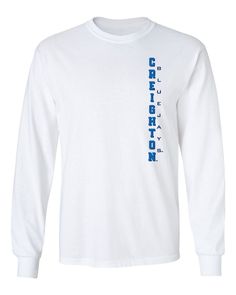 Wear this long sleeve tee to support the Bluejays. FREE SHIPPING on all orders over $50 100% cotton preshrunk jersey tee, 6.1 oz Seamless double-needle collar Officially licensed by Creighton University Printed in South Dakota Long Sleeve Cotton T-shirt With Team Name, Long Sleeve Blue Shirt For College, Blue Long Sleeve Shirt For College, Pre-shrunk Long Sleeve College T-shirt, Blue Pre-shrunk Long Sleeve Shirt, Pre-shrunk Long Sleeve Shirt For College, Blue Long Sleeve T-shirt For College, Creighton University, University Of North Dakota