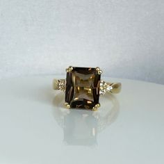 Smoky Quartz Ring Genuine Gemstone Gold Ring Statement Ring Engagement Ring Rectangle Ring Cocktail Ring - Etsy Formal Rectangular Emerald Ring With Center Stone, Formal Rectangular Fine Jewelry Gemstones, Formal Diamond Ring With Prong Setting And Rectangle Stone, Formal Emerald Ring With Rectangular Stone, Fine Jewelry Rectangular Diamond Ring For Formal Occasions, Formal Fine Jewelry Rings With Rectangular Stone, Formal Rings With Rectangular Center Stone, Rectangular Emerald Ring With Accent Stones For Formal Occasions, Rectangular Emerald Ring With Accent Stones For Formal Events