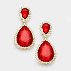 Red Crystal Rhinestone Teardrop Evening Earrings Wedding Hoop, Evening Earrings, Silver Crystal Earrings, Crystal Teardrop Earrings, Citrine Jewelry, Earrings Handmade Dangle, Stud Style, Gemstones Jewelry, Rainbow Earrings