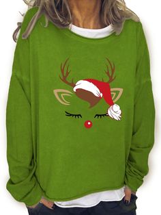 Stay warm and look stylish with this Festive Christmas Elk Print Sweatshirt. Made with soft quality materials, it is designed to keep you comfortable and cozy. With a crew neck and long sleeves, it offers a fashionable look that you can wear every day. Composition 70% Polyester Material Polyester Length Regular Sleeve Length Long Sleeve Details None Patterned Christmas Sheer No Waterproof No Fabric Slight Stretch Placket Type Pullovers Collar Style Crew Neck Contour H Seasons Fall/Winter Care In Winter Holiday Long Sleeve T-shirt, Green Holiday Sweater For Winter, Green Graphic Print Sweatshirt For Winter, Green Winter Holiday Sweater, Casual Holiday Sweater For Fall, Christmas Long Sleeve Sweater, Casual Long Sleeve Holiday Sweatshirt, Cozy Christmas Sweater With Crew Neck, Cozy Christmas Crew Neck Sweater